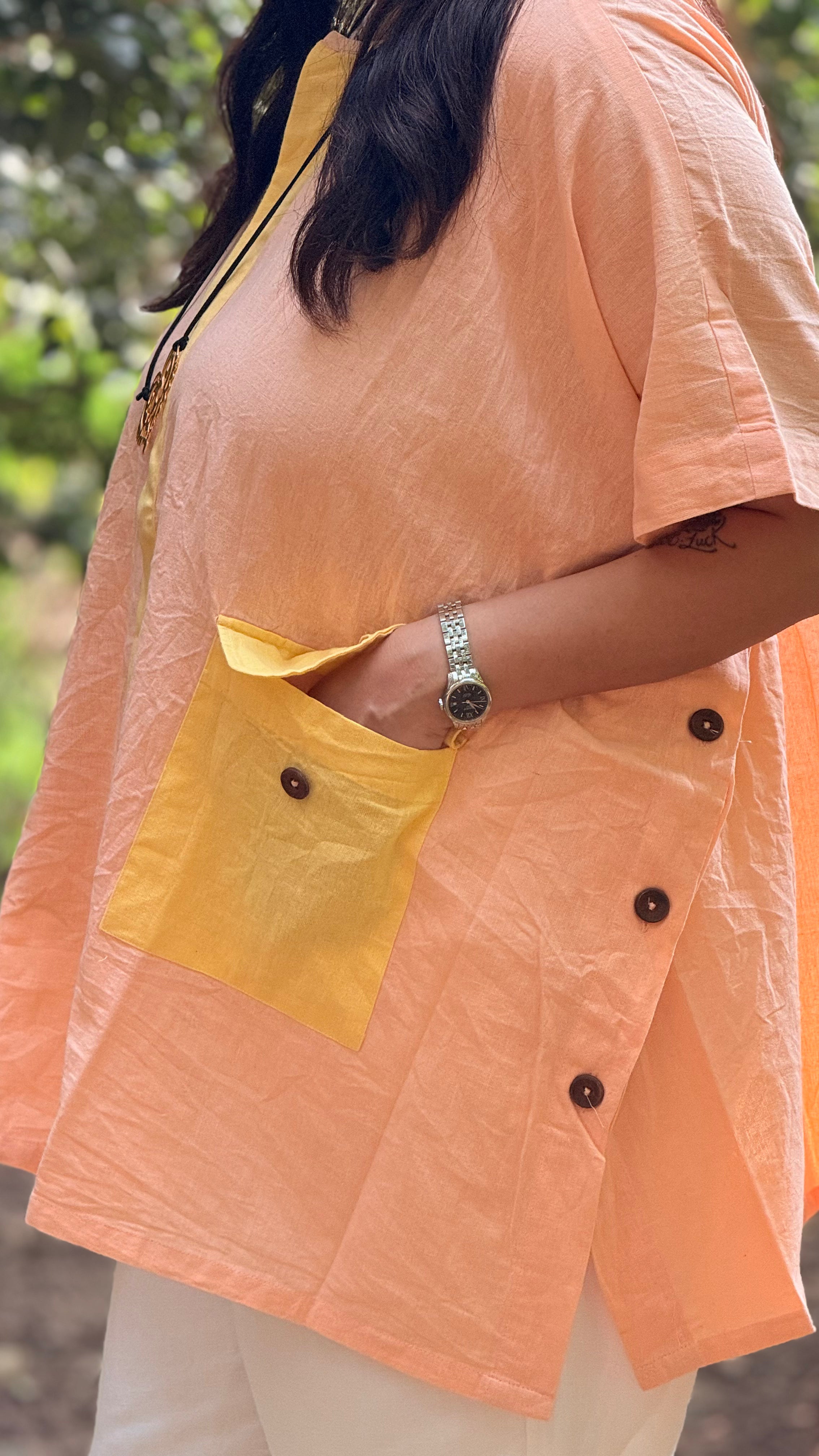 Pastel Drift Kaftan Shirt Peach