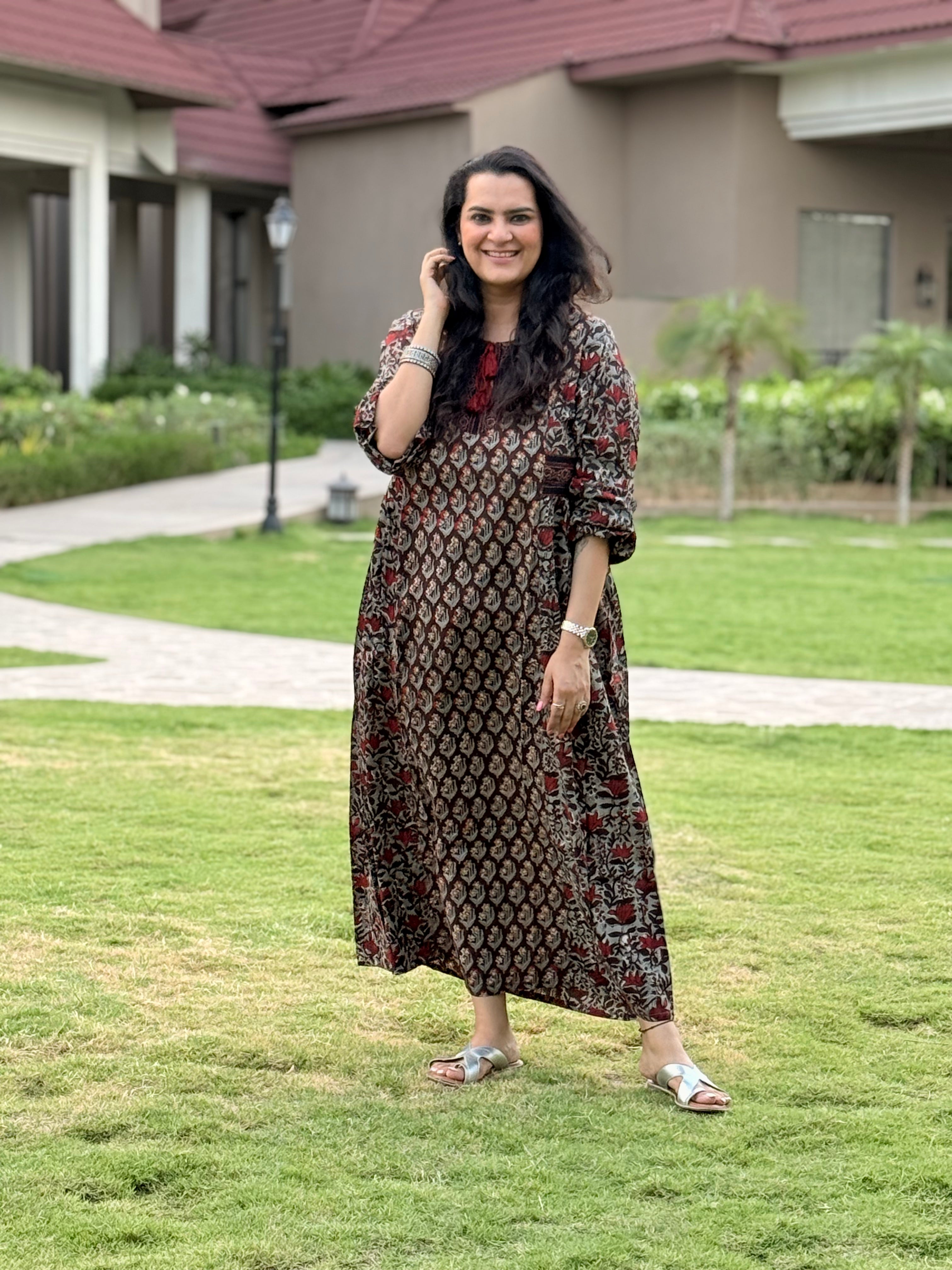 Saanjh Dress - Grey/Brown
