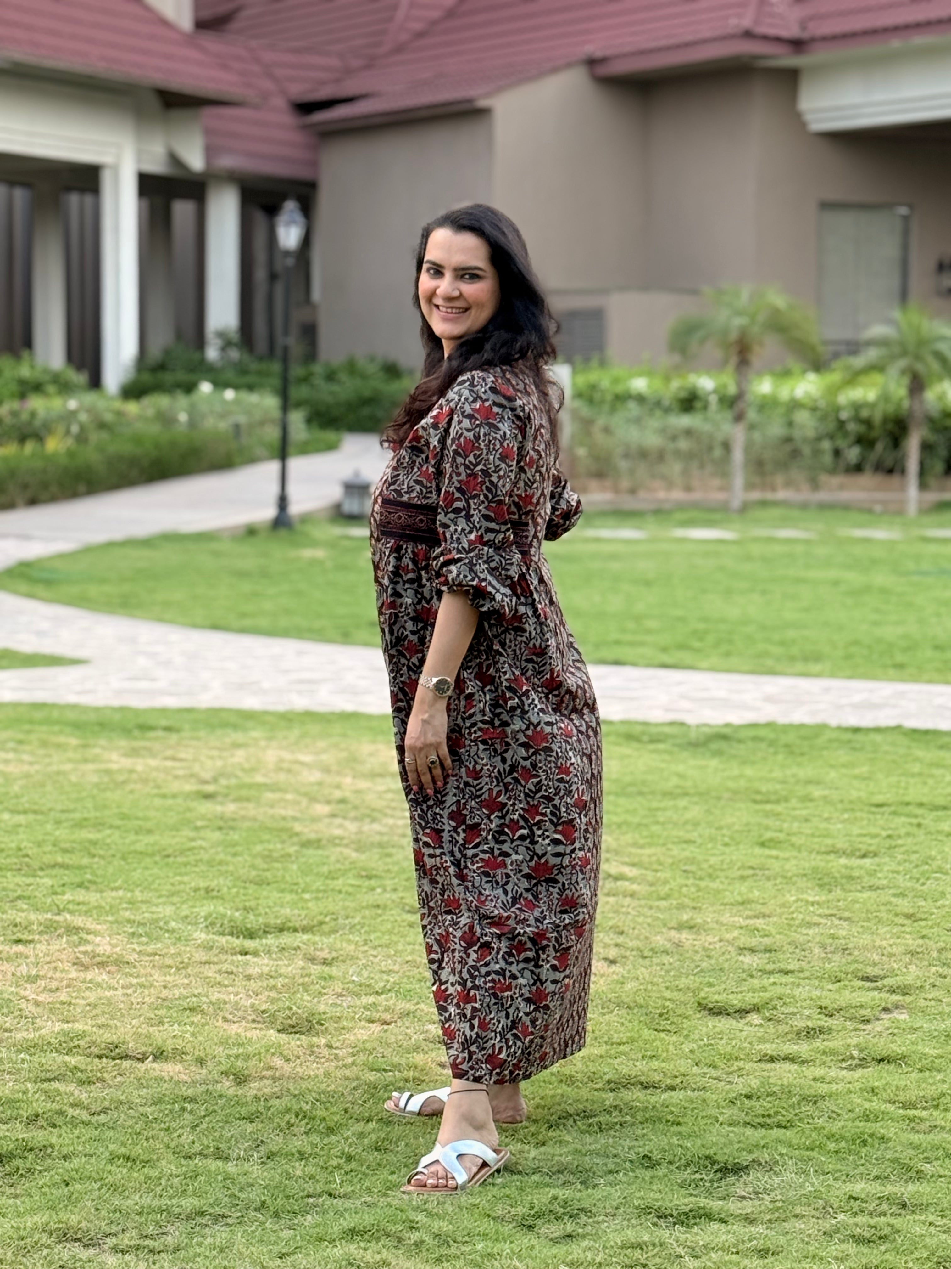 Saanjh Dress - Grey/Brown